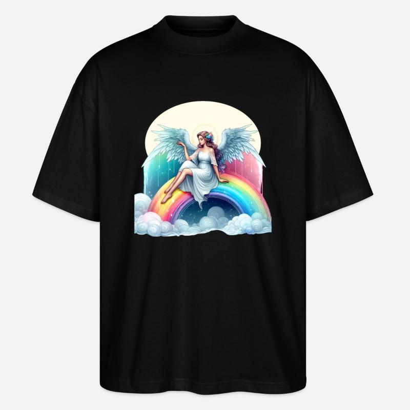 Engel auf Regenbogen - Stanley/Stella Oversized Unisex Bio T-Shirt Blaster 2.0 - Schwarz