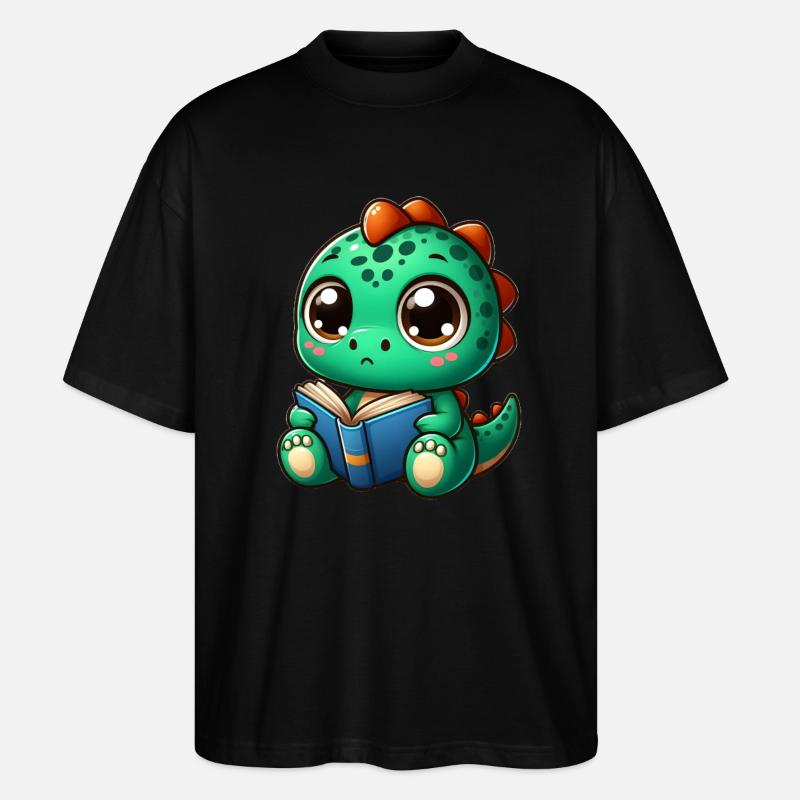Dino liest ein Buch - Stanley/Stella Oversized Unisex Bio T-Shirt Blaster 2.0 - Schwarz
