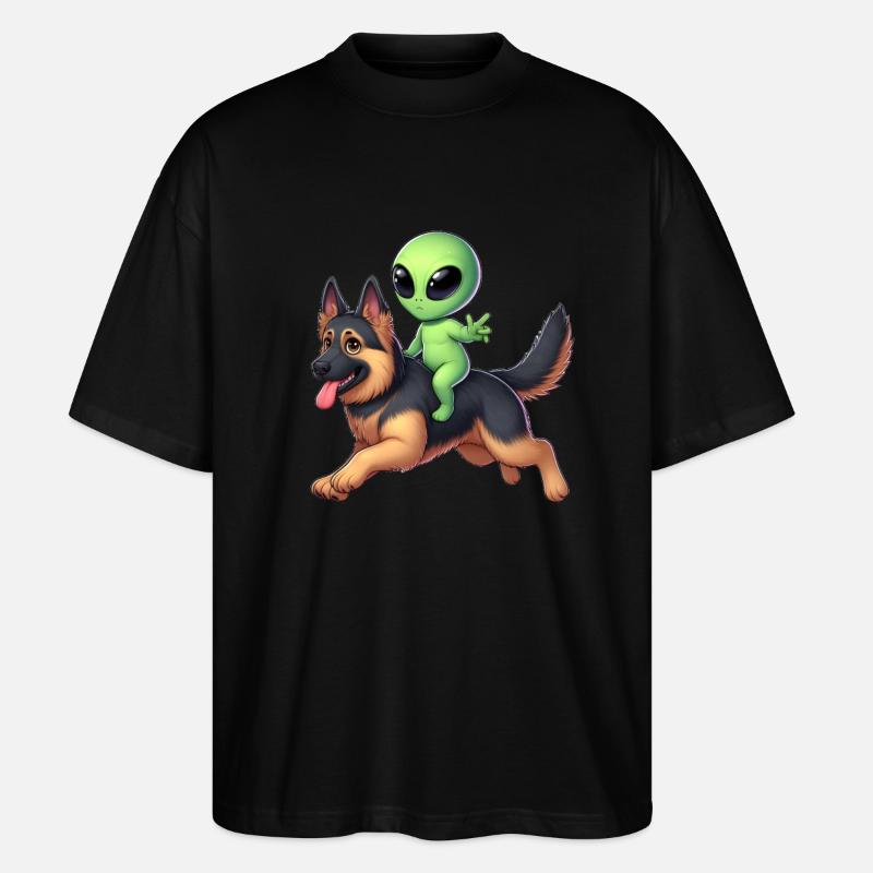 Alien auf Schäferhund - Stanley/Stella Oversized Unisex Bio T-Shirt Blaster 2.0 - Schwarz