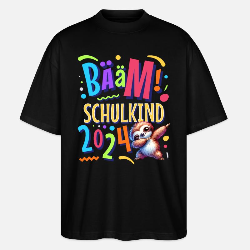 Bääm Schulkind 2024 Dabbing Faultier - Stanley/Stella Oversized Unisex Bio T-Shirt Blaster 2.0 - Schwarz
