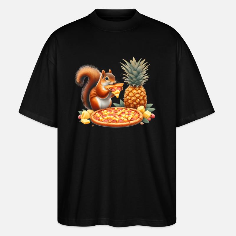 Eichhörnchen genießt Pizza - Stanley/Stella Oversized Unisex Bio T-Shirt Blaster 2.0 - Schwarz