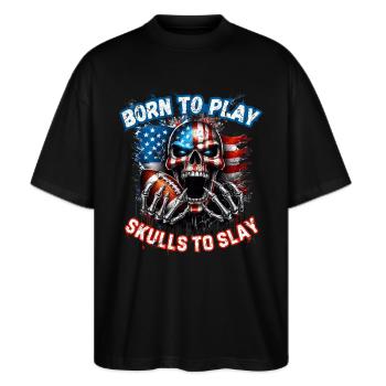 4 juillet Football américain Skull U. S. FLag - T-shirt bio Blaster 2.0 coupe oversize Stanley/Stella Unisexe - noir - Devant - Alina (178cm) & Michal (187cm)