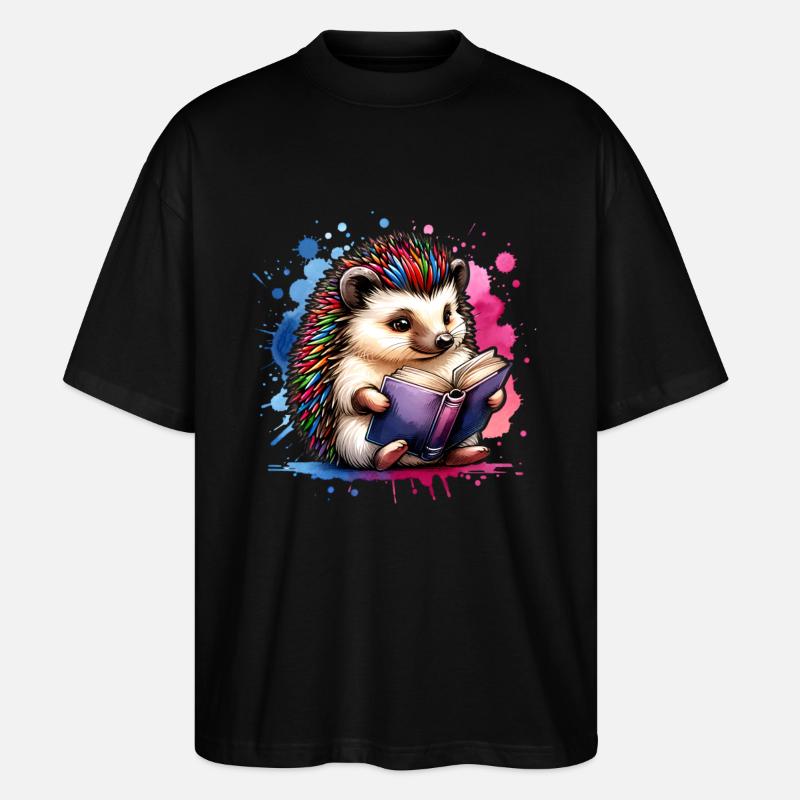 Igel Lesen Bücher Buch - Stanley/Stella Oversized Unisex Bio T-Shirt Blaster 2.0 - Schwarz