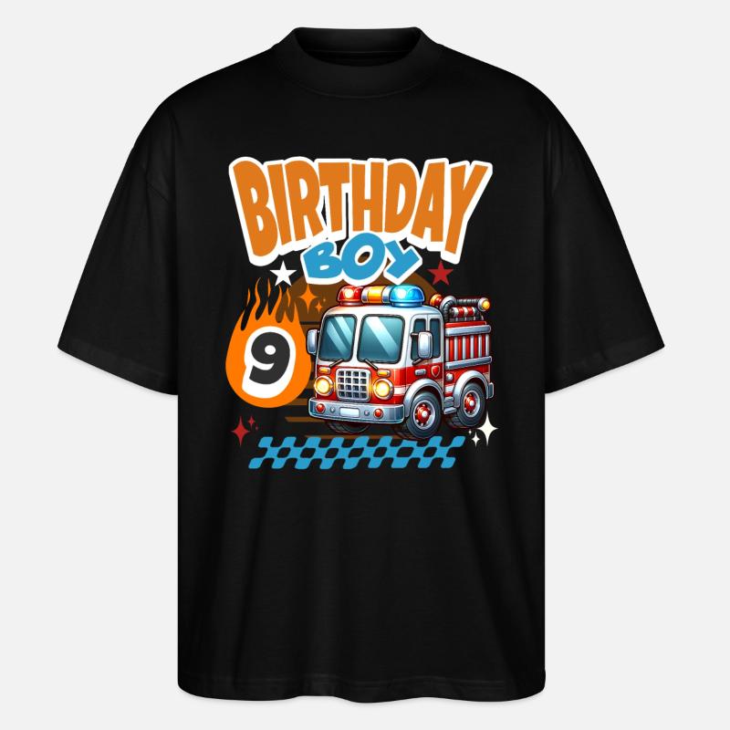 9th Birthday Fire Brigade - Stanley/Stella Oversized Unisex Organic T-shirt Blaster 2.0 - black