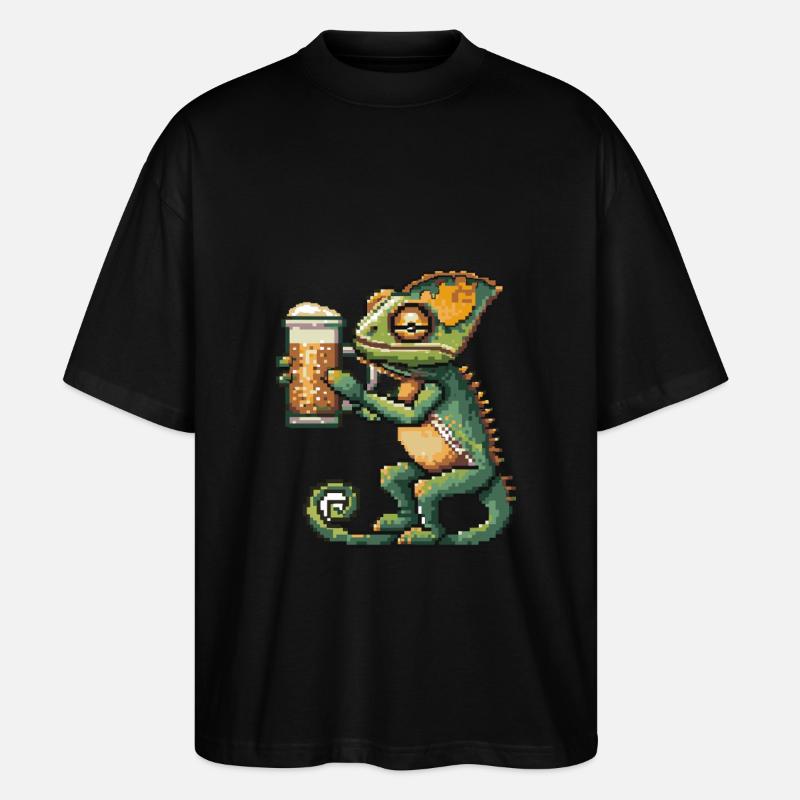 Chameleon Pixel Bier - Stanley/Stella Oversized Unisex Bio T-Shirt Blaster 2.0 - Schwarz