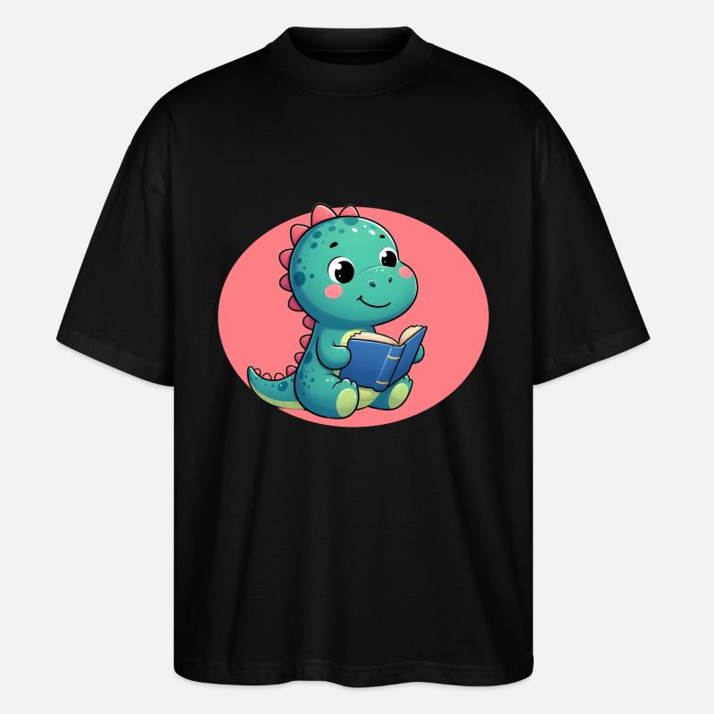 Dino liest Buch - Stanley/Stella Oversized Unisex Bio T-Shirt Blaster 2.0 - Schwarz