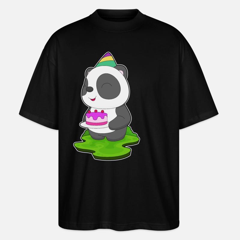 Panda Birthday Cake - Stanley/Stella Oversized Unisex Organic T-shirt Blaster 2.0 - black
