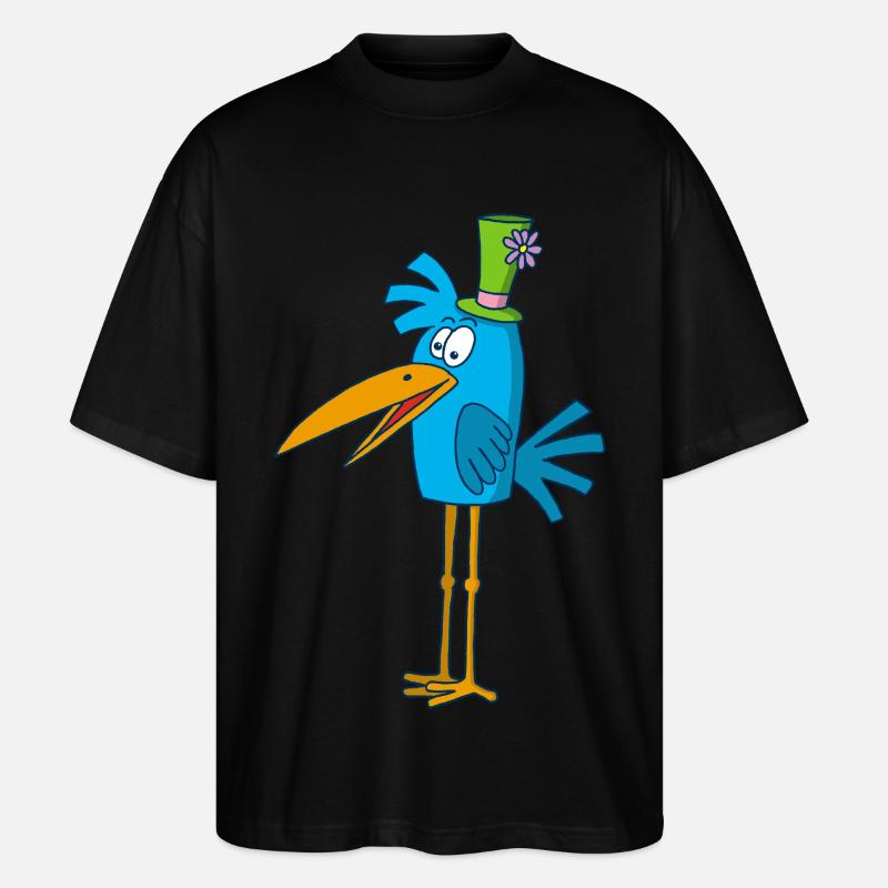 Blauer Vogel und sein Hut - Stanley/Stella Oversized Unisex Bio T-Shirt Blaster 2.0 - Schwarz