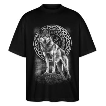 Wolf Vegvisir Rune - Stanley/Stella Oversized Unisex Bio T-Shirt Blaster 2.0 - Schwarz - Vorne - Alina (178cm) & Michal (187cm)