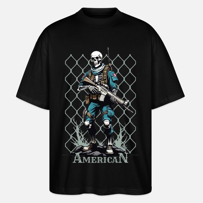 American Warrior Skelett - Stanley/Stella Oversized Unisex Bio T-Shirt Blaster 2.0 - Schwarz