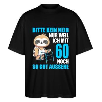 60. Geburtstag 60 Jahre Faultier Faultiere - Stanley/Stella Oversized Unisex Bio T-Shirt Blaster 2.0 - Schwarz - Vorne - Alina (178cm) & Michal (187cm)