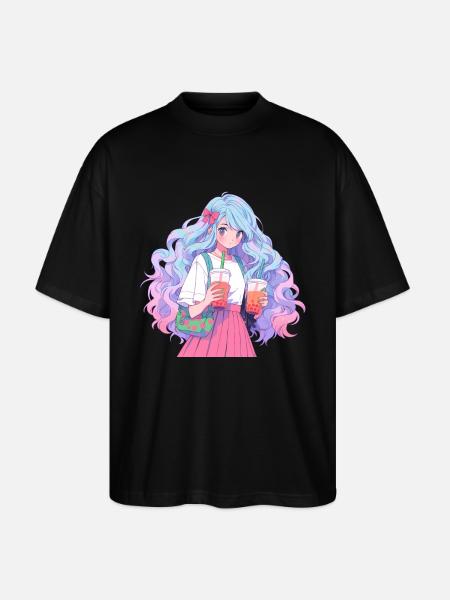 Anime and Boba Bubble Tea - Stanley/Stella Oversized Unisex Organic T-shirt Blaster 2.0 - black