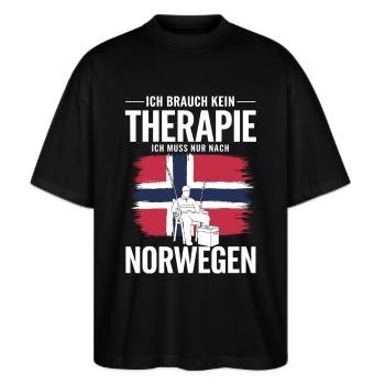 Ich brauch keine Therapie – Angeln in Norwegen - Stanley/Stella Oversized Unisex Bio T-Shirt Blaster 2.0 - Schwarz - Vorne - Alina (178cm) & Michal (187cm)