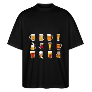 bier - Stanley/Stella Oversized Unisex Bio T-Shirt Blaster 2.0 - Schwarz - Vorne - Alina (178cm) & Michal (187cm)
