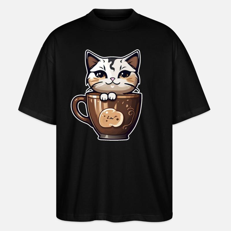 Chat de café mignon - T-shirt bio Blaster 2.0 coupe oversize Stanley/Stella Unisexe - noir