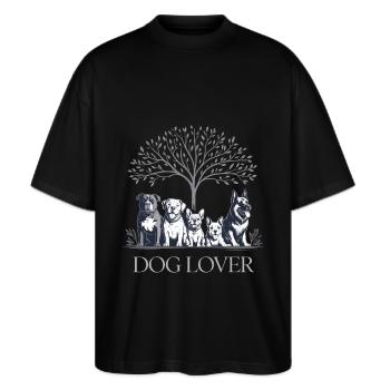 Hundefreund - Stanley/Stella Oversized Unisex Bio T-Shirt Blaster 2.0 - Schwarz - Vorne - Alina (178cm) & Michal (187cm)