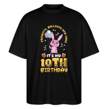 10. Geburtstag 10 Jahre alt Geschenkidee Geschenk - Stanley/Stella Oversized Unisex Bio T-Shirt Blaster 2.0 - Schwarz - Vorne - Alina (178cm) & Michal (187cm)