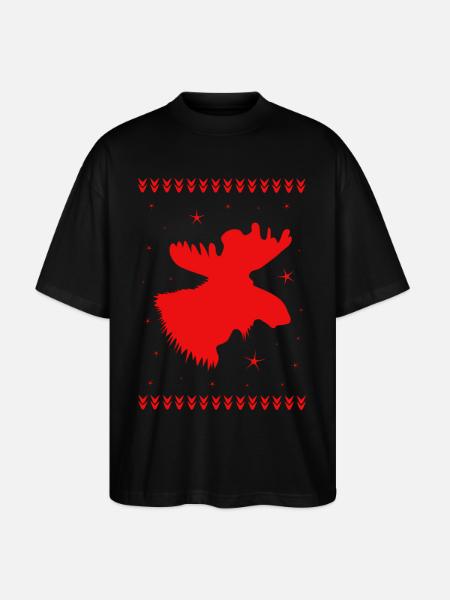 Elk Christmas Reindeer Deer - Stanley/Stella Oversized Unisex Organic T-shirt Blaster 2.0 - black