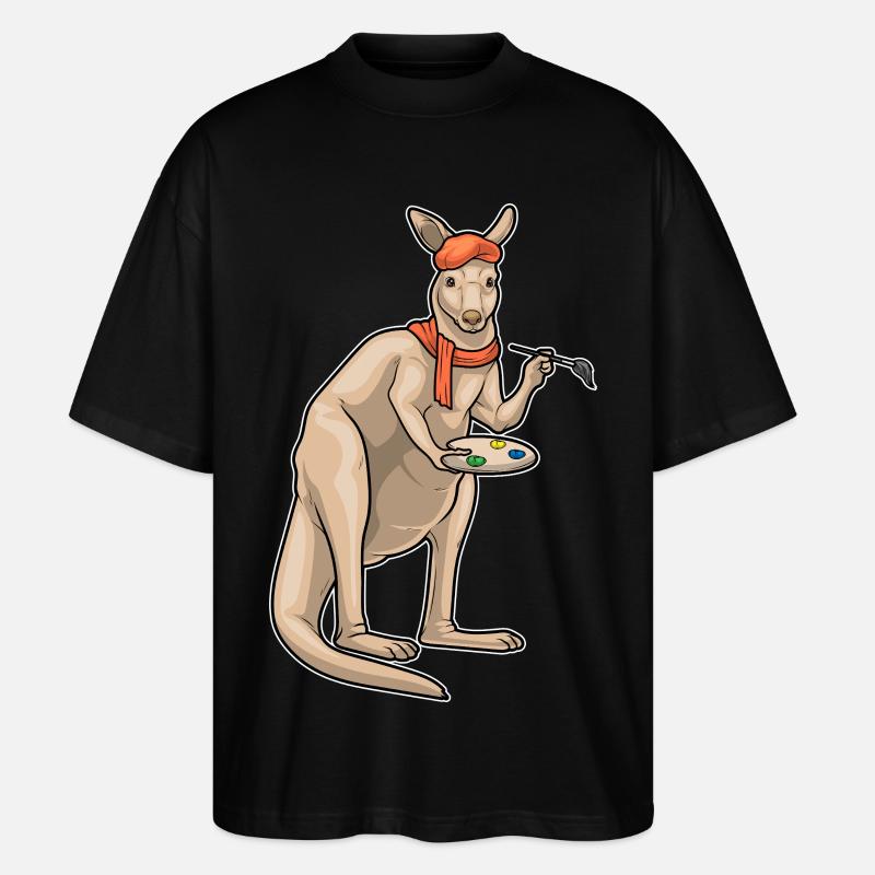 Kangaroo Painter Brush Painting - Stanley/Stella Oversized Unisex Organic T-shirt Blaster 2.0 - black