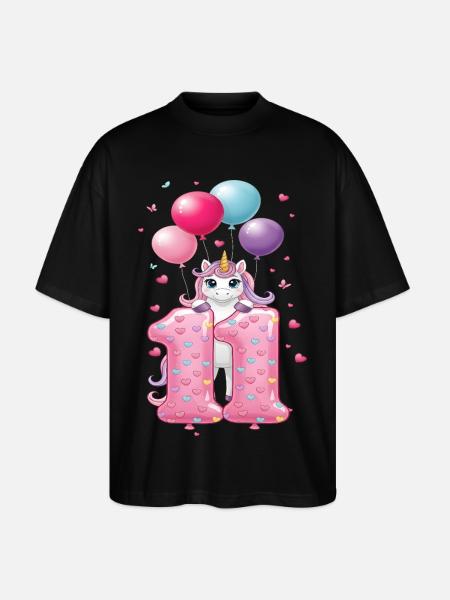 11 ans de Fille Mignonne Licorne 11e anniversaire - T-shirt bio Blaster 2.0 coupe oversize Stanley/Stella Unisexe - noir