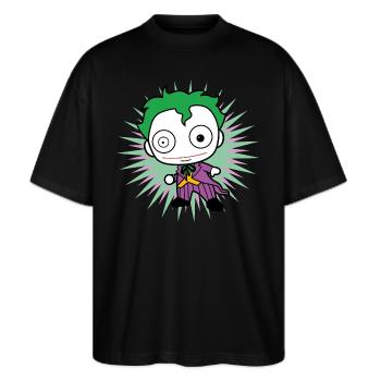 DC Comics Originals Villain The Joker Chibi - Stanley/Stella Oversized Unisex Organic T-shirt Blaster 2.0 - black - Front - Alina (178cm) & Michal (187cm)