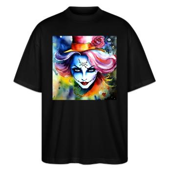 Cool Harlequin Poker Gothic Girl - Stanley/Stella Oversized Unisex Organic T-shirt Blaster 2.0 - black - Front - Alina (178cm) & Michal (187cm)