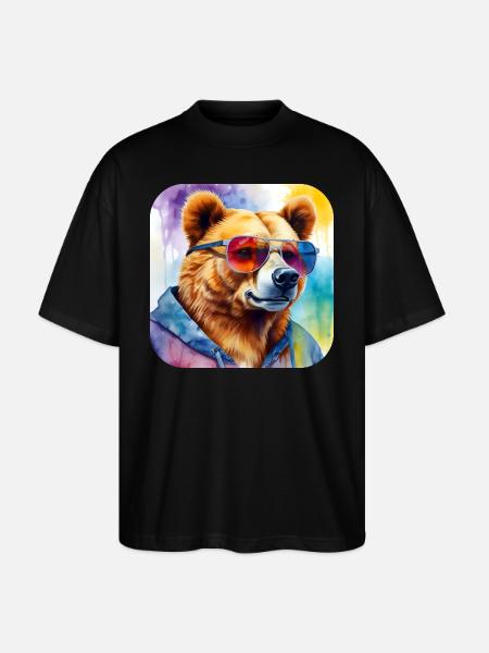 Cool bear with sunglasses - Stanley/Stella Oversized Unisex Organic T-shirt Blaster 2.0 - black