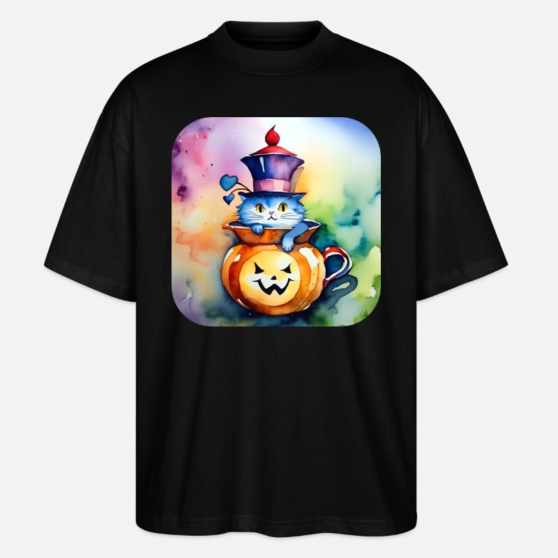 Cute cat with pumpkin - Stanley/Stella Oversized Unisex Organic T-shirt Blaster 2.0 - black