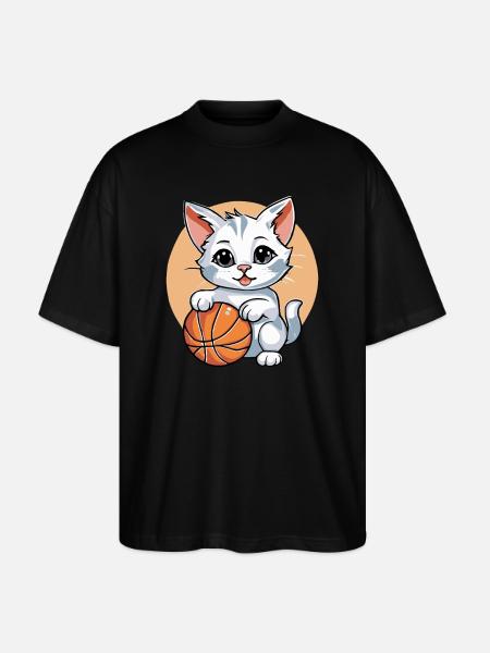 Cat Playing Basketball - Stanley/Stella Oversized Unisex Organic T-shirt Blaster 2.0 - black