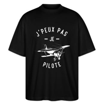 J'peux pas je pilote, Cadeau rétro avion - T-shirt bio Blaster 2.0 coupe oversize Stanley/Stella Unisexe - noir - Devant - Alina (178cm) & Michal (187cm)