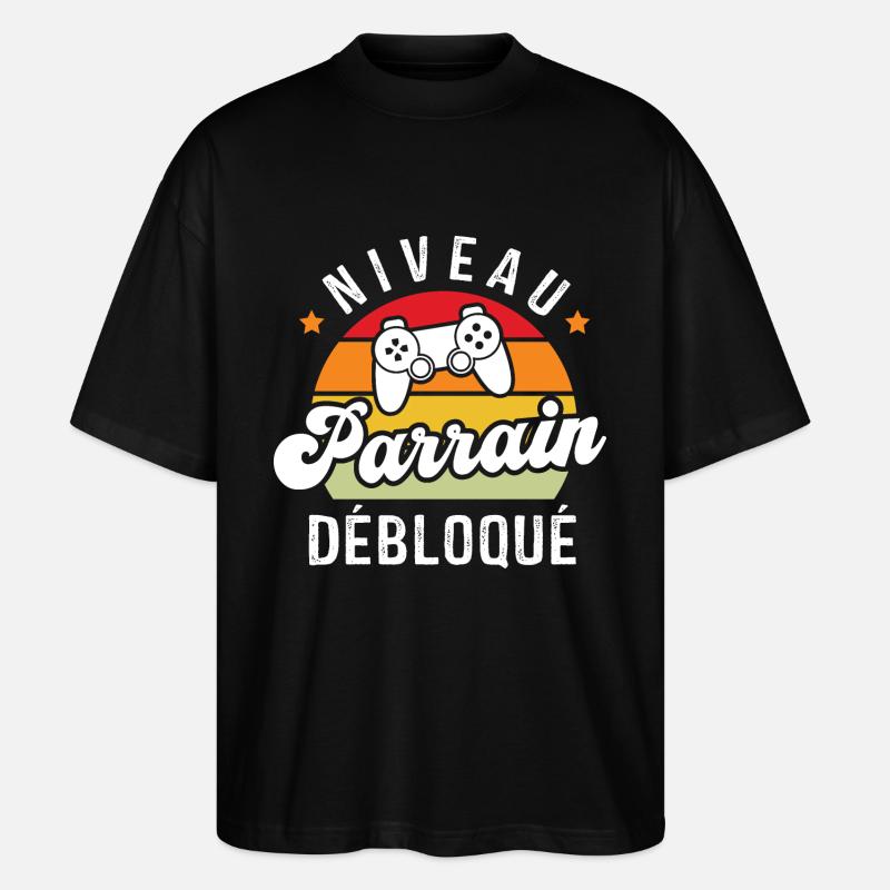 Niveau tonton débloqué, naissance neveu - T-shirt bio Blaster 2.0 coupe oversize Stanley/Stella Unisexe - noir