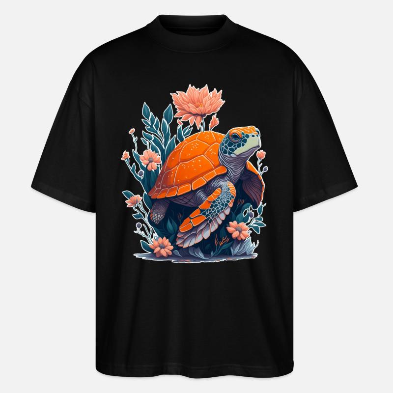 Motif Fleurs Tortue - T-shirt bio Blaster 2.0 coupe oversize Stanley/Stella Unisexe - noir