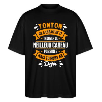 Tonton On A Essayé Te Trouver Le Meilleur Cadeau - T-shirt bio Blaster 2.0 coupe oversize Stanley/Stella Unisexe - noir - Devant - Alina (178cm) & Michal (187cm)