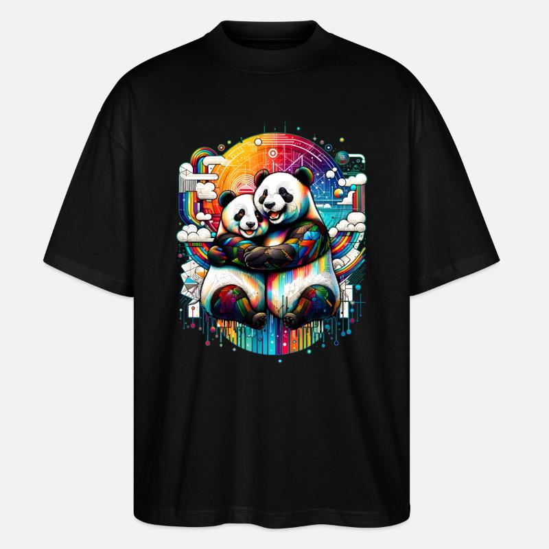 Pandaträume - Bunte Umarmung - Stanley/Stella Oversized Unisex Bio T-Shirt Blaster 2.0 - Schwarz