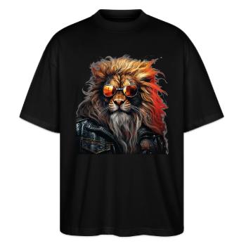 Cooler Löwe - Stanley/Stella Oversized Unisex Bio T-Shirt Blaster 2.0 - Schwarz - Vorne - Alina (178cm) & Michal (187cm)
