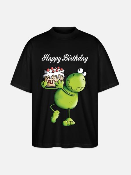 Birthday Frog - Cartoon - Comic - Stanley/Stella Oversized Unisex Organic T-shirt Blaster 2.0 - black