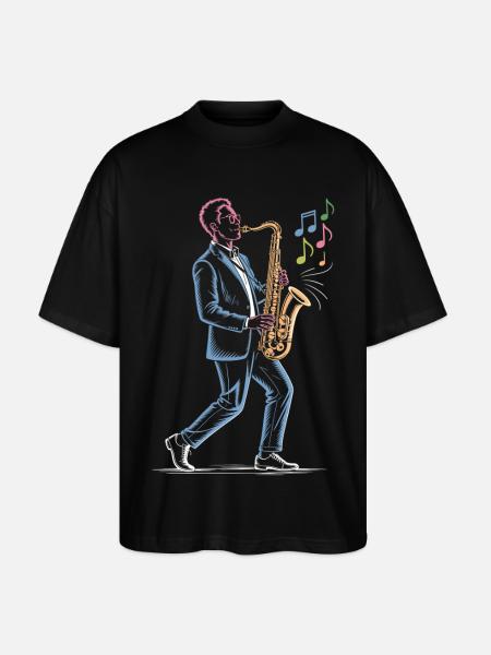 Saxophone Player Playing Sax Art Print - Stanley/Stella Oversized Unisex Organic T-shirt Blaster 2.0 - black