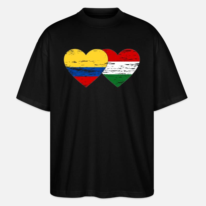 Colombie Hongrie drapeau coeur utilisé - T-shirt bio Blaster 2.0 coupe oversize Stanley/Stella Unisexe - noir