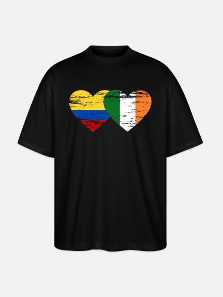 Colombie Irlande drapeau coeur utilisé - T-shirt bio Blaster 2.0 coupe oversize Stanley/Stella Unisexe - noir