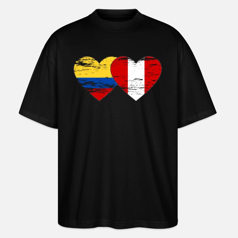 Colombie Pérou Drapeau Coeur Utilisé - T-shirt bio Blaster 2.0 coupe oversize Stanley/Stella Unisexe - noir