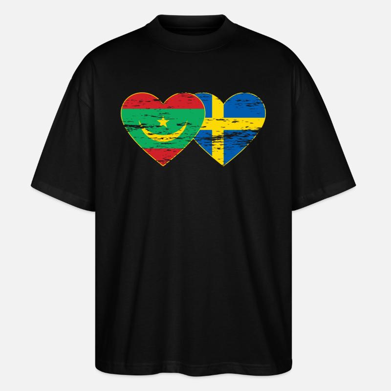 Mauritanie Suède Drapeau Coeur utilisé - T-shirt bio Blaster 2.0 coupe oversize Stanley/Stella Unisexe - noir
