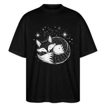 Schlafender Fuchs T Shirt für Frauen Traum Sterne - Stanley/Stella Oversized Unisex Bio T-Shirt Blaster 2.0 - Schwarz - Vorne - Alina (178cm) & Michal (187cm)