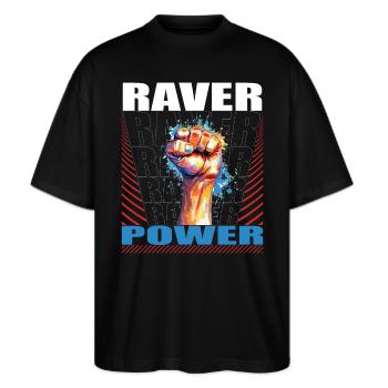 RAVER POWER - Stanley/Stella Oversized Unisex Organic T-shirt Blaster 2.0 - black - Front - Alina (178cm) & Michal (187cm)