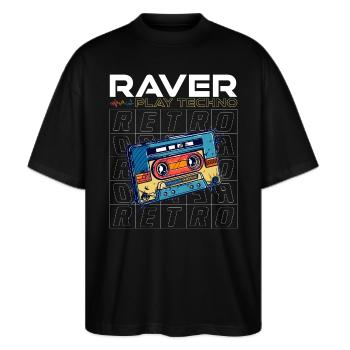 RAVER JOUER TECHNO - T-shirt bio Blaster 2.0 coupe oversize Stanley/Stella Unisexe - noir - Devant - Alina (178cm) & Michal (187cm)