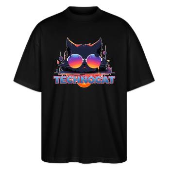 TECHNOCAT - Stanley/Stella Oversized Unisex Organic T-shirt Blaster 2.0 - black - Front - Alina (178cm) & Michal (187cm)
