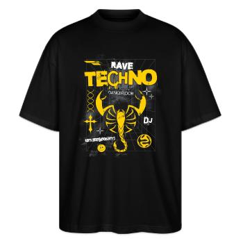 DJ RAVE TECHNO DANCEFLOOR UNDERGROUND - Stanley/Stella Oversized Unisex Organic T-shirt Blaster 2.0 - black - Front - Alina (178cm) & Michal (187cm)