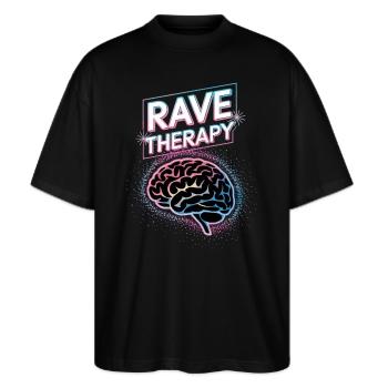 RAVE THERAPY GLITCH - Stanley/Stella Oversized Unisex Organic T-shirt Blaster 2.0 - black - Front - Alina (178cm) & Michal (187cm)