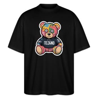 TECHNO TRIPPY OURS - T-shirt bio Blaster 2.0 coupe oversize Stanley/Stella Unisexe - noir - Devant - Alina (178cm) & Michal (187cm)