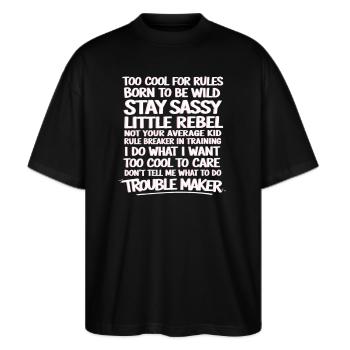 FAUTEUR DE TROUBLES - T-shirt bio Blaster 2.0 coupe oversize Stanley/Stella Unisexe - noir - Devant - Alina (178cm) & Michal (187cm)