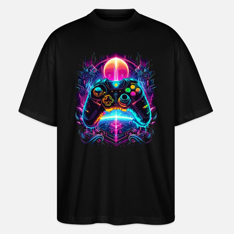 Vibrant Cyberpunk Retro Gaming Controller - Stanley/Stella Oversized Unisex Organic T-shirt Blaster 2.0 - black